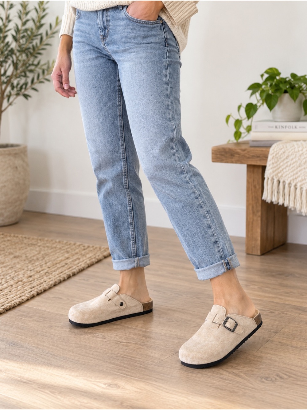 Beige Suede Buckle Clog Mules Women’s EU 38 US 7.5–8 NWOT